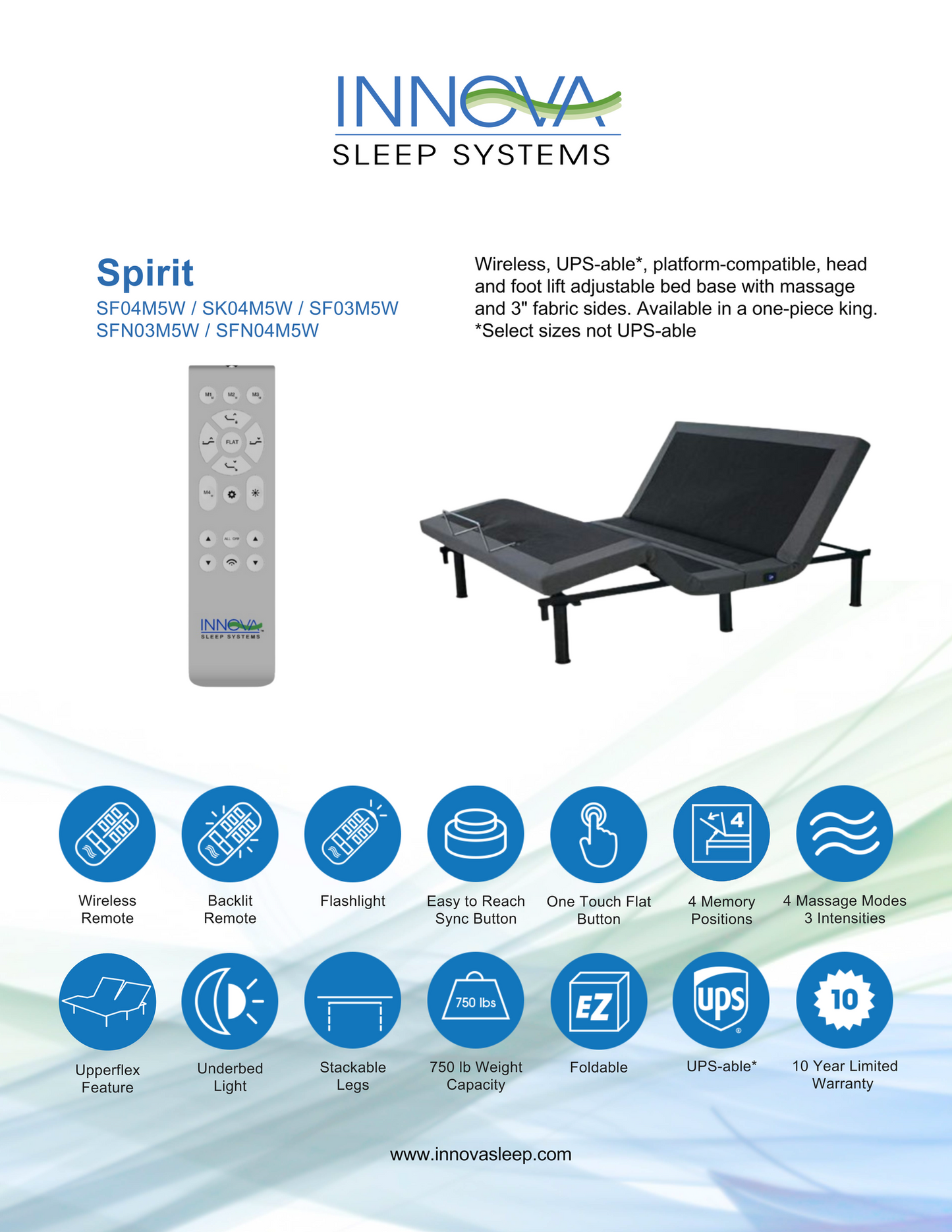 Innova Spirit Massage Adjustable base